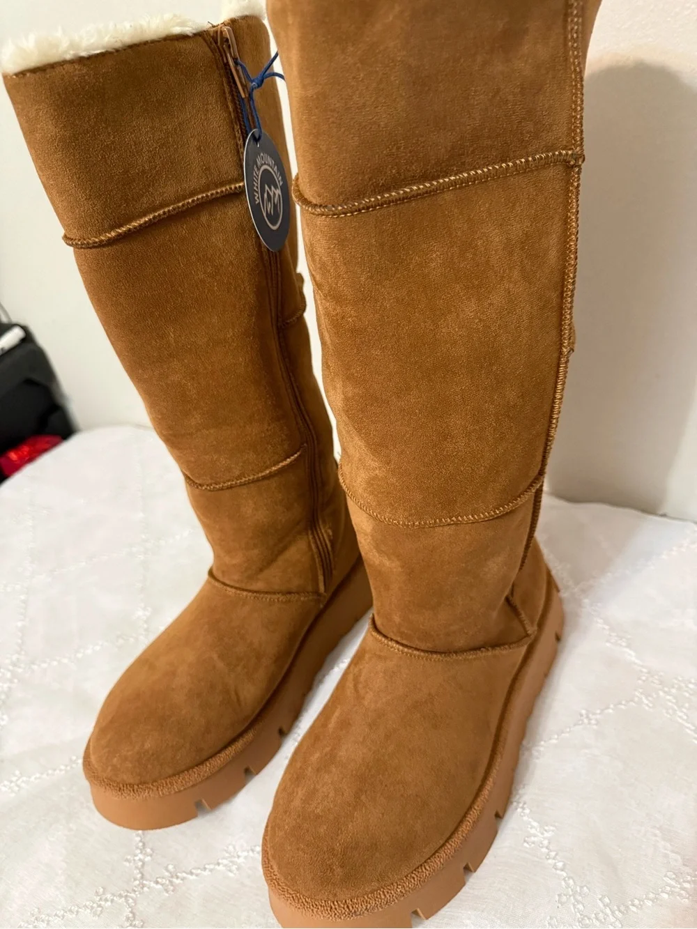 White Mountain Tall Chestnut Suede Fur-Lined Boots